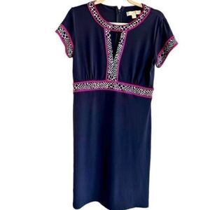 EUC Michael Kors Knee Length Navy Blue/Pink Dress - Size Medium